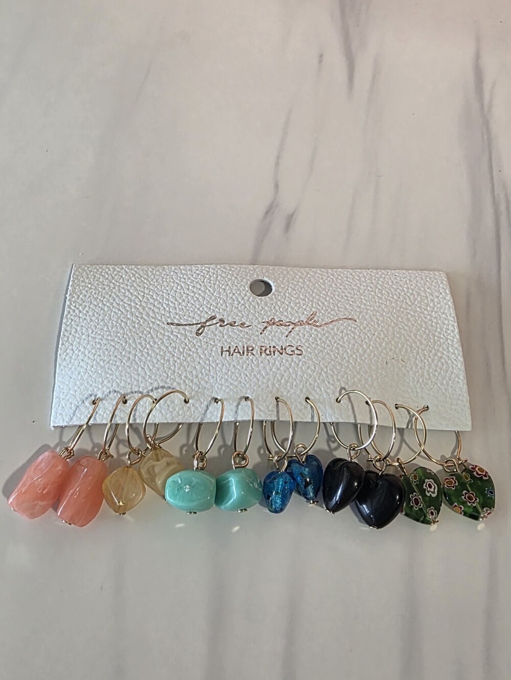 Free People Multicolor Glass Charm Hair Rings Boho Chic Bohemian Festival
